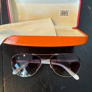 kate spade white/w gold Temple Aviator Sunglasses with Dark Gradient Lenses